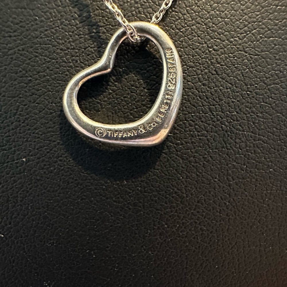 TIFFANY&CO. Silver 925 Elsa Peretti Open Heart Pendant Necklace 16mm - Picture 4 of 7